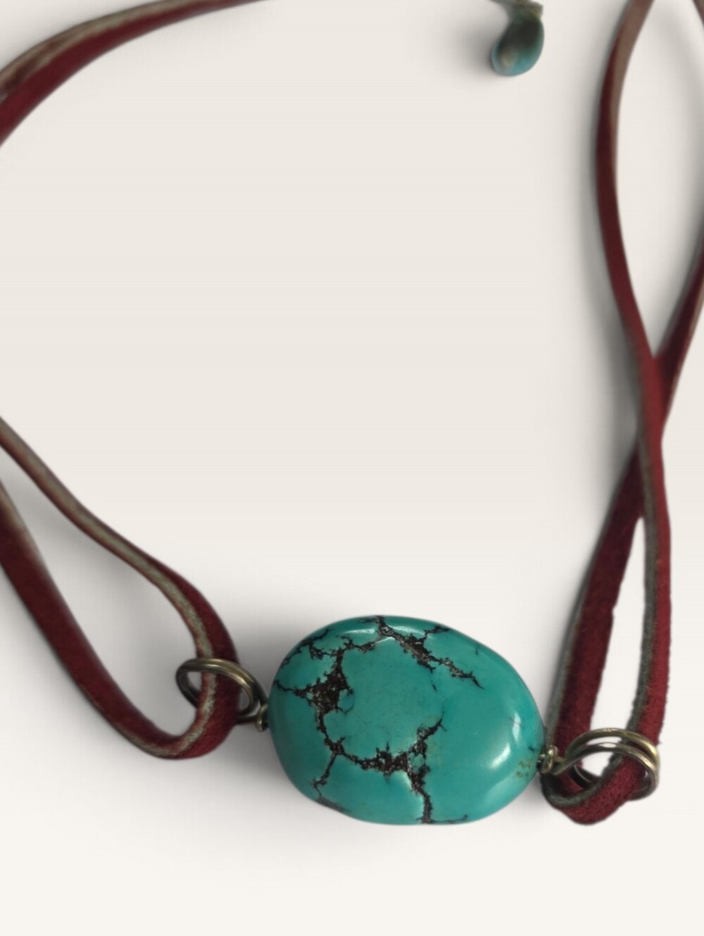 Mark Edge Eco-Vintage Genuine Turquoise Leather Choker Necklace. 925. Pristine. - Picture 3 of 7